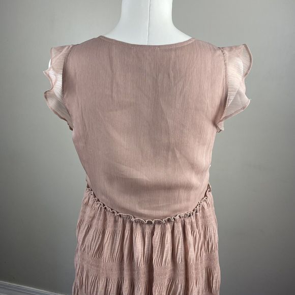 Mystree Size Small Taupe Ruffle Embroidered Dress Midi Boho Fairy - Picture 6 of 12